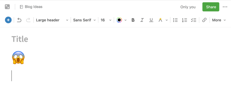 blank Evernote note with scared face emoji