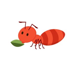Graphic of an ant with a tiny leaf.