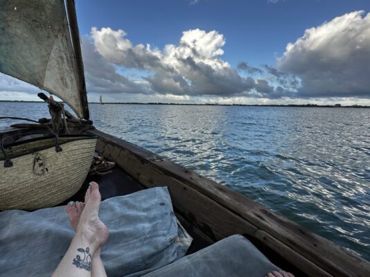 View of the horizon from a boat off the coast of Lamu, Kenya.